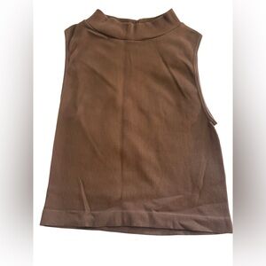 Cotton On Ribbed Mock Neck Sleeveless Tank Top Brown Size XS/S Fitted Stretch